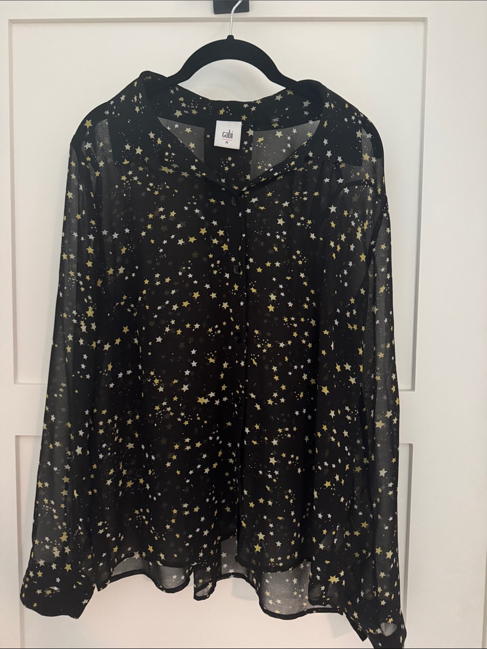 CAbi Black Star Print Sheer Blouse